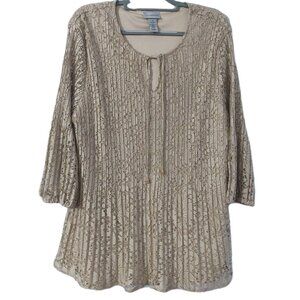 Catherines Womens Shirt Tunic Size 2X Beige Lace Floral Tie Length 31"